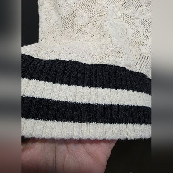 Free People Ivory Black Full Zip Crochet Women's Sweater Jacket Size S Blogger - Picture 11 of 12